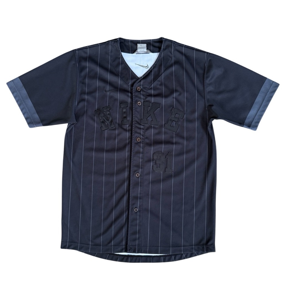 Vintage Y2K Nike Striped Baseball Jersey Men’s Size Medium Black Tonal Stitched